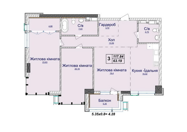 3-кімнатна 117.84 м² в ЖК Новопечерські Липки від 73 670 грн/м², Київ