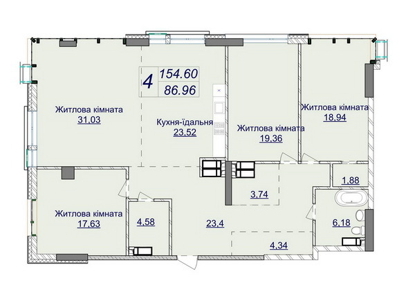4-комнатная 154.6 м² в ЖК Новопечерские Липки от 73 670 грн/м², Киев