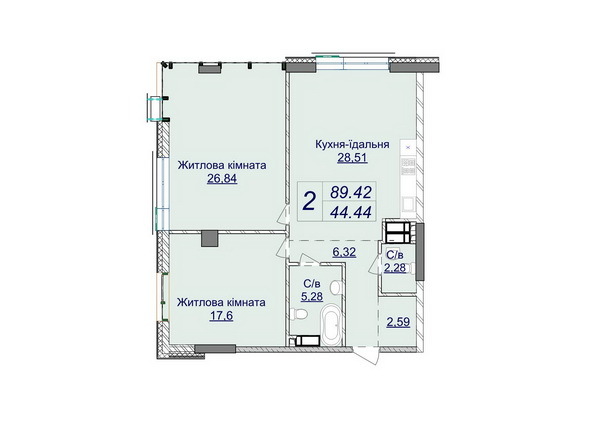 2-комнатная 89.42 м² в ЖК Новопечерские Липки от 73 670 грн/м², Киев