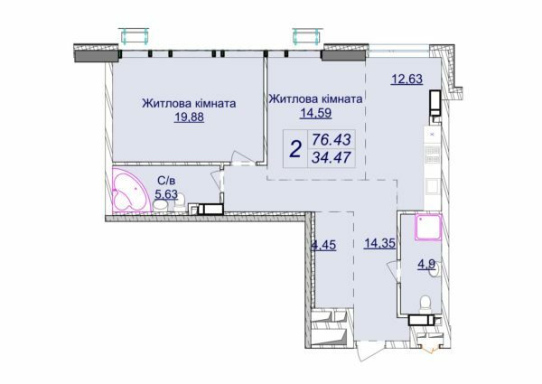 2-комнатная 76.43 м² в ЖК Новопечерские Липки от 73 670 грн/м², Киев