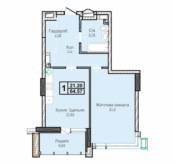 1-кімнатна 64.57 м² в ЖК Новопечерські Липки від 73 670 грн/м², Київ