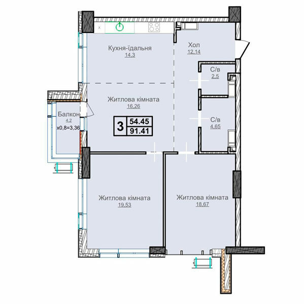 3-кімнатна 91.41 м² в ЖК Новопечерські Липки від 73 670 грн/м², Київ