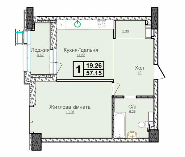 1-комнатная 57.15 м² в ЖК Новопечерские Липки от 73 670 грн/м², Киев