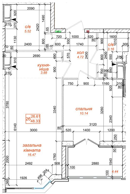 2-комнатная 48.33 м² в ЖК Одесский бульвар от 26 000 грн/м², с. Новоселки