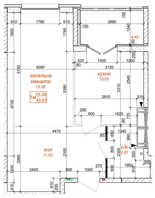 1-кімнатна 45.61 м² в ЖК Одеський бульвар від 24 000 грн/м², с. Новосілки