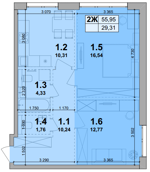 2-кімнатна 55.95 м² в ЖК Petrivsky Residence від 28 000 грн/м², с. Святопетрівське