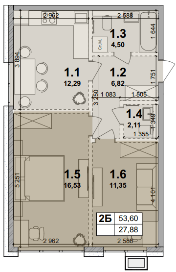 2-кімнатна 53.6 м² в ЖК Petrivsky Residence від 28 000 грн/м², с. Святопетрівське