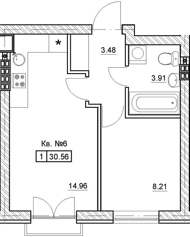 1-комнатная 30.56 м² в ЖК Комфортный городок от 16 800 грн/м², с. Святопетровское