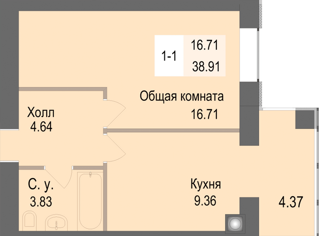 1-кімнатна 38.91 м² в ЖК Софіївська сфера від 27 500 грн/м², с. Софіївська Борщагівка