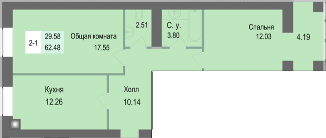 2-комнатная 62.48 м² в ЖК Софиевская сфера от 25 500 грн/м², с. Софиевская Борщаговка