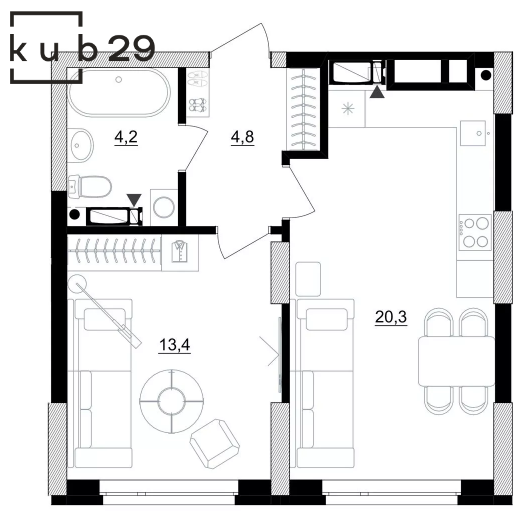 1-кімнатна 42.7 м² в ЖК Kub29 від 40 400 грн/м², Київ