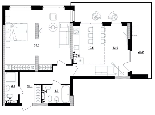 2-комнатная 87 м² в ЖК Kub29 от 41 100 грн/м², Киев