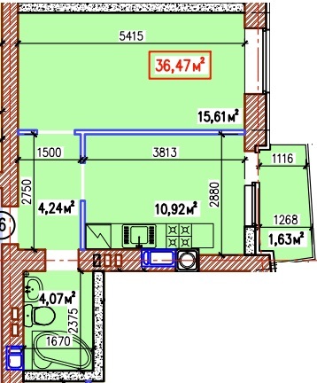 1-кімнатна 36.47 м² в ЖК Затишний квартал від 29 500 грн/м², с. Софіївська Борщагівка