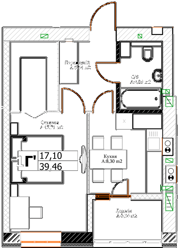 1-комнатная 39.46 м² в ЖК Green Life-3 от 27 950 грн/м², г. Ирпень