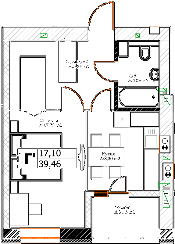 1-кімнатна 39.46 м² в ЖК Green Life-3 від 27 950 грн/м², м. Ірпінь