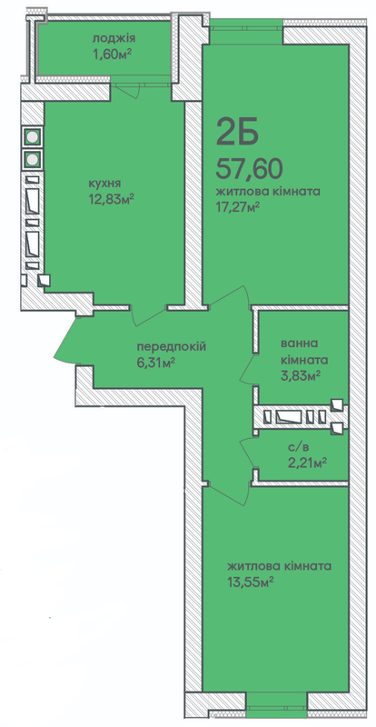 2-комнатная 56.1 м² в ЖК Синергия Сити (Kvartal Group) от 26 700 грн/м², г. Ирпень