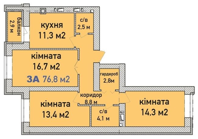 3-комнатная 76.8 м² в ЖК Синергия Сити (Kvartal Group) от 18 500 грн/м², г. Ирпень