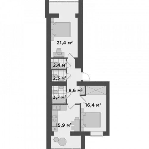 2-комнатная 70.7 м² в ЖК Millennium State от 25 200 грн/м², г. Буча