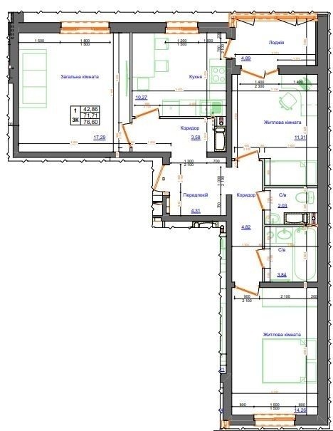 3-комнатная 76.6 м² в ЖК АТЛАНТ (Коцюбинское) от 21 000 грн/м², пгт Коцюбинское
