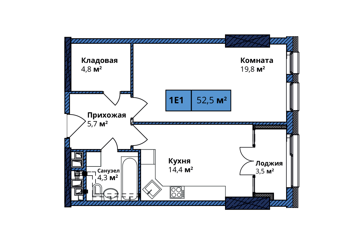 1-кімнатна 52.5 м² в ЖК Manhattan City від 56 943 грн/м², Київ