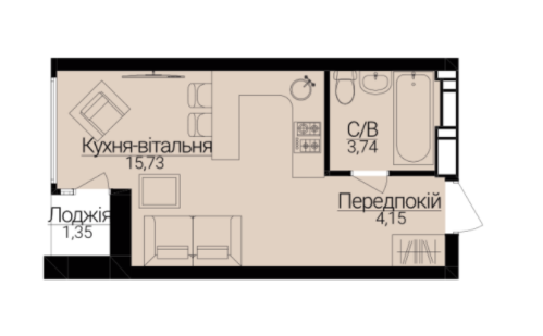 Студия 24.2 м² в ЖК Гостомель Residence от 24 000 грн/м², пгт Гостомель