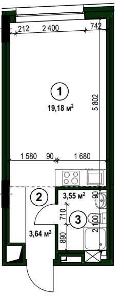 Студия 26.37 м² в ДД на ул. Тургеневская, 17 от 97 300 грн/м², Киев