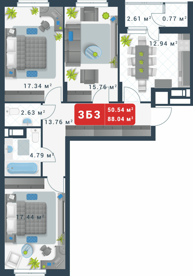 3-кімнатна 88.04 м² в ЖК Причал 8 від 30 738 грн/м², Київ