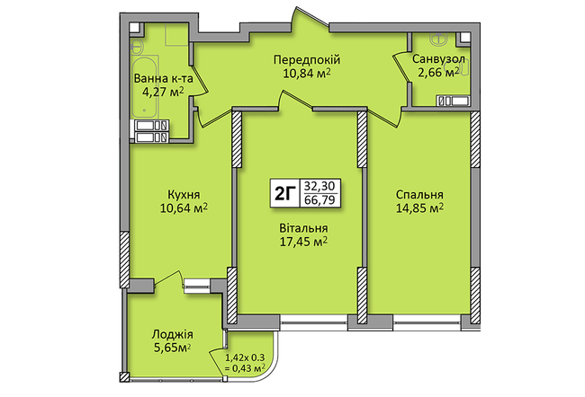 2-комнатная 66.79 м² в ЖК по ул. Ю. Кондратюка от 26 000 грн/м², Киев