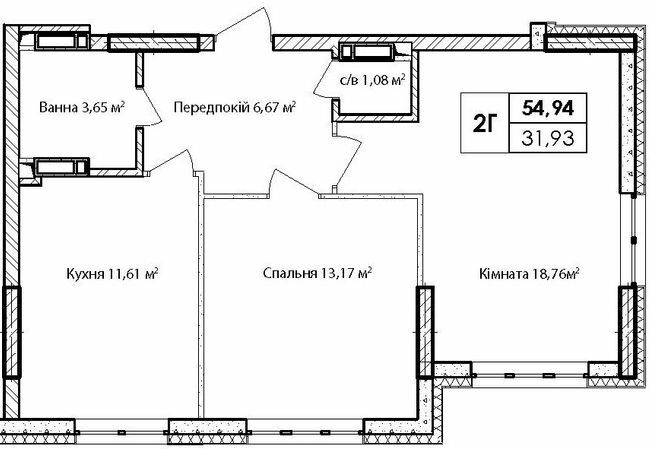 2-комнатная 55.94 м² в ЖК Синергия Киев от 28 850 грн/м², Киев