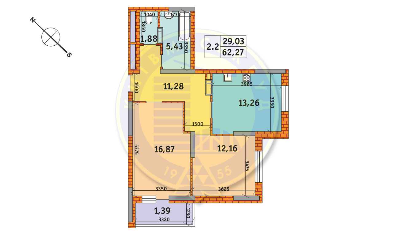 2-кімнатна 62.27 м² в ЖК Оберіг-2 від 28 113 грн/м², Київ