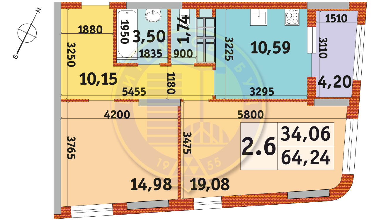 2-комнатная 64.24 м² в ЖК Urban Park от 31 039 грн/м², Киев