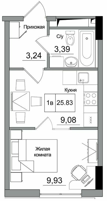1-кімнатна 25.83 м² в ЖМ ARTVILLE від 22 450 грн/м², смт Авангард