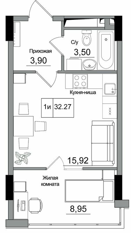 1-комнатная 32.37 м² в ЖГ ARTVILLE от 22 450 грн/м², пгт Авангард