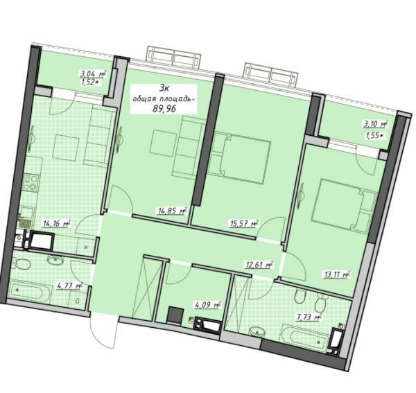 3-кімнатна 89.96 м² в ЖК Атмосфера від 28 100 грн/м², Одеса