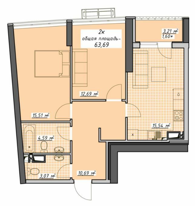 2-кімнатна 63.69 м² в ЖК Атмосфера від 26 100 грн/м², Одеса