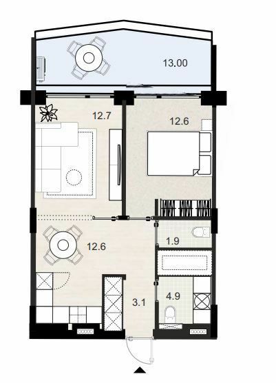 2-комнатная 54.36 м² в ЖК Primorsky Residence от 18 400 грн/м², г. Южное