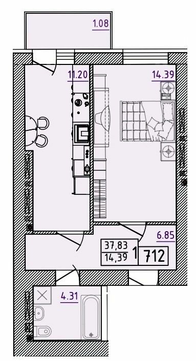 1-комнатная 37.83 м² в ЖК Парк Морской от 16 500 грн/м², г. Южное