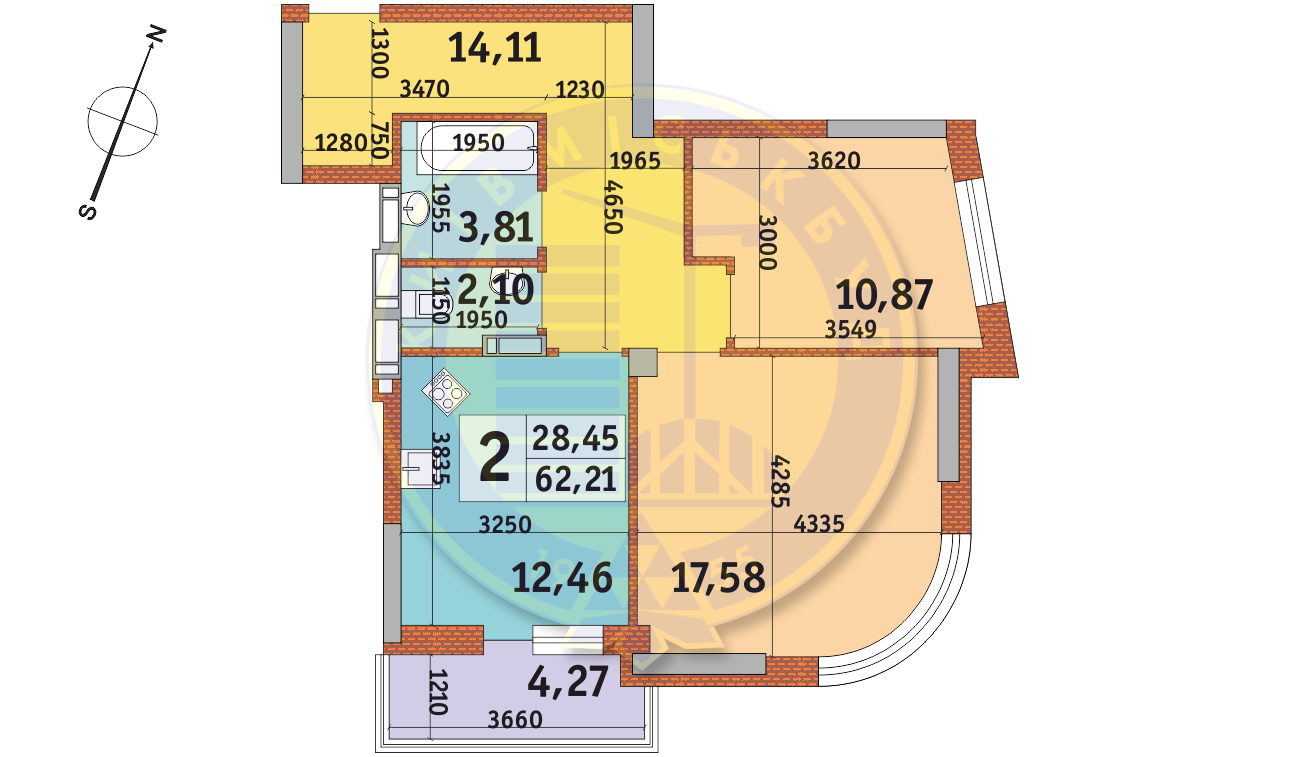 2-комнатная 62.21 м² в ЖК Урловский-2 от 30 232 грн/м², Киев