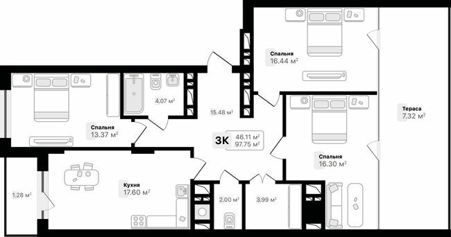 3-комнатная 97.75 м² в ЖК AUROOM SUNRISE от 22 600 грн/м², Львов