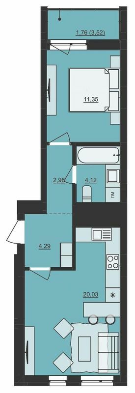 1-комнатная 44.53 м² в ЖК Mill Town от 46 300 грн/м², Львов