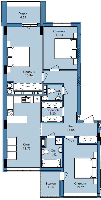 3-комнатная 89.72 м² в ЖК Washington City от 28 500 грн/м², Львов