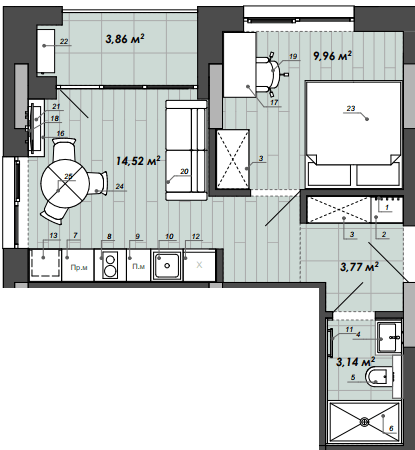 1-кімнатна 32.11 м² в Апарт-комплекс WELL towers від 42 350 грн/м², Львів