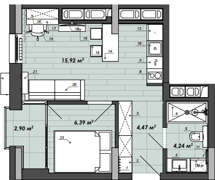 1-комнатная 33.92 м² в Апарт-комплекс WELL towers от 42 350 грн/м², Львов