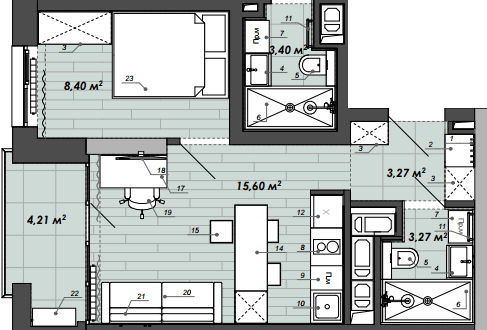 1-кімнатна 34.75 м² в Апарт-комплекс WELL towers від 42 350 грн/м², Львів