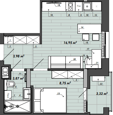 1-комнатная 36.87 м² в Апарт-комплекс WELL towers от 42 350 грн/м², Львов