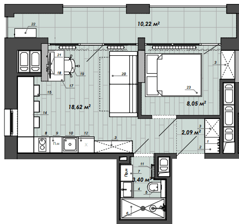 1-кімнатна 42.38 м² в Апарт-комплекс WELL towers від 39 300 грн/м², Львів