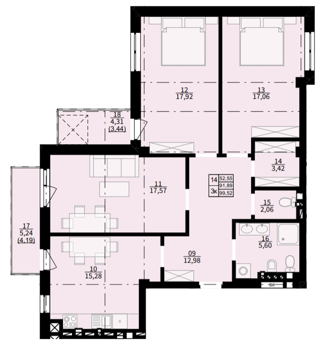 3-комнатная 99.52 м² в ЖК Hygge от 28 600 грн/м², пгт Брюховичи