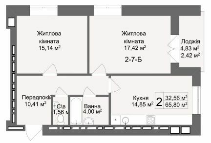 2-кімнатна 65.8 м² в ЖК Кава з молоком від 23 000 грн/м², Харків