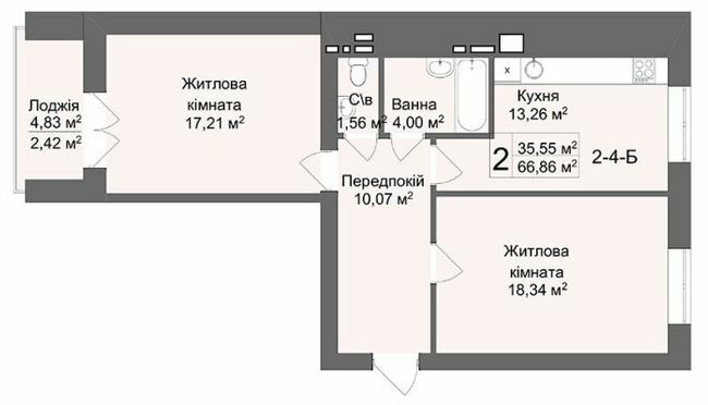 2-комнатная 66.79 м² в ЖК Кофе с молоком от 23 000 грн/м², Харьков