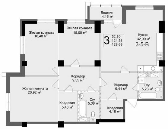 3-кімнатна 128.69 м² в ЖК Люксембург від 45 000 грн/м², Харків